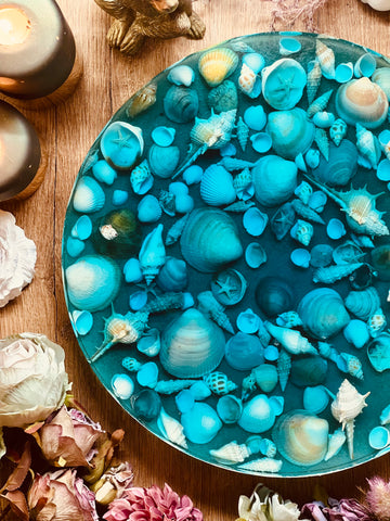 Tablett aus Resin Ocean Art mit echten Muscheln