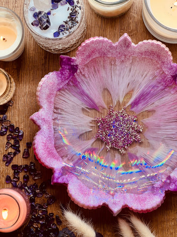 Resin bowl in pink with silver and holographic finish