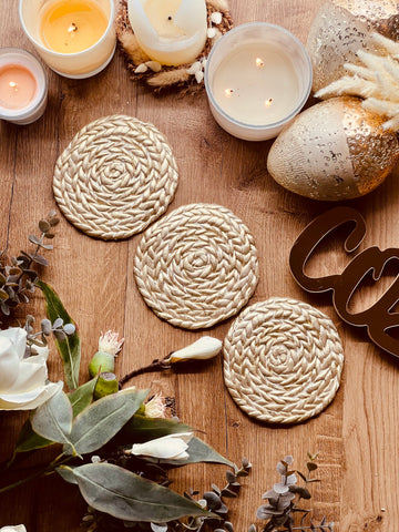 Coasters made of clay in gold
